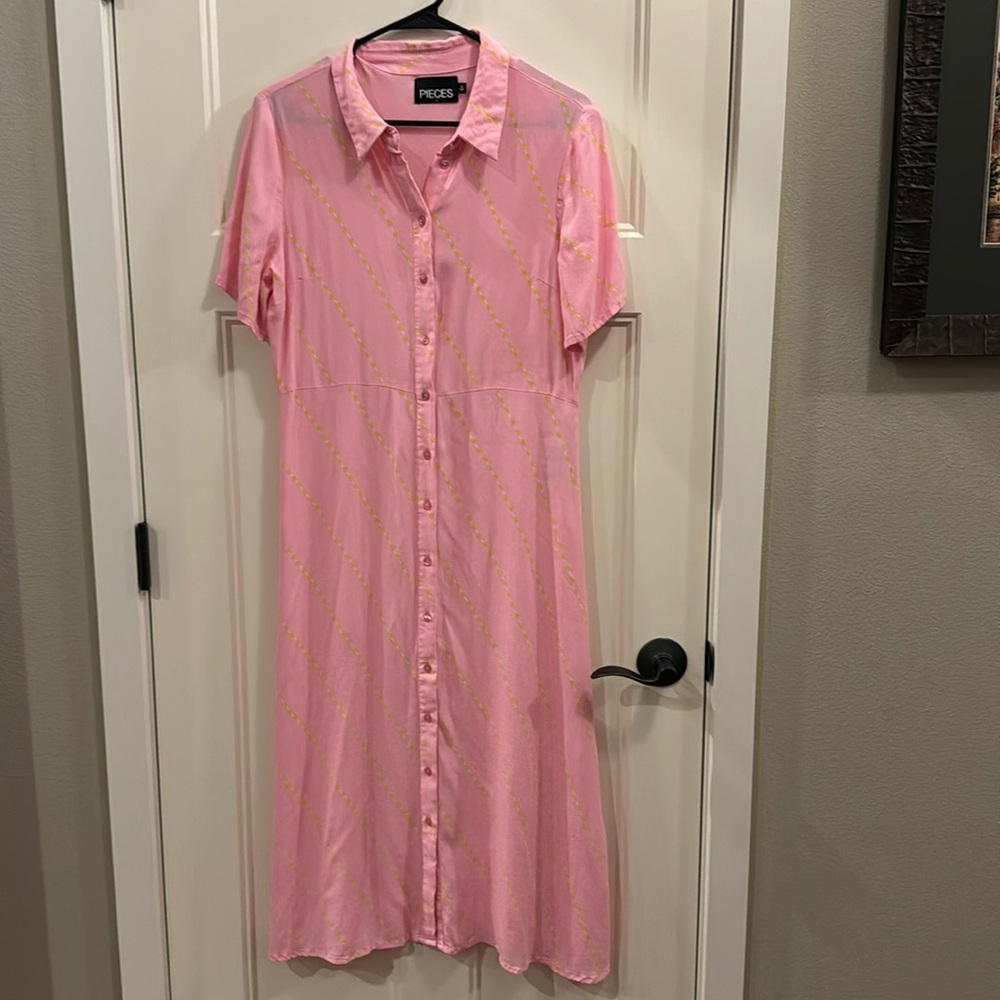 Pink PIECES Midi Shirt Dress 🩷